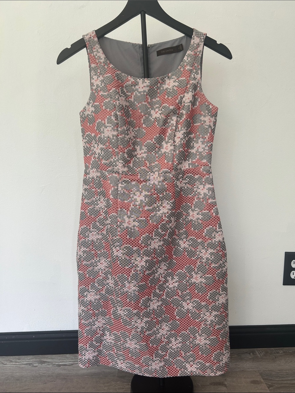 The Limited Coral and Gray Floral Sheath Dress